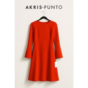 Akris Punto womens Ross Forte Tricotine Trumpet Sleeve A-Line Dress in Orange  6